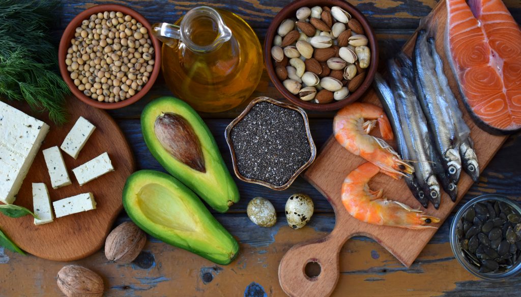 a display of healthy foods