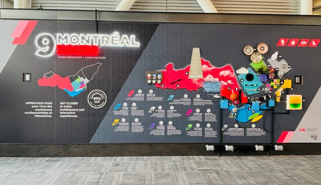 While waiting for flights,or baggage and even before leaving YUL, immerse yourself into Montreal through a sensorial game!