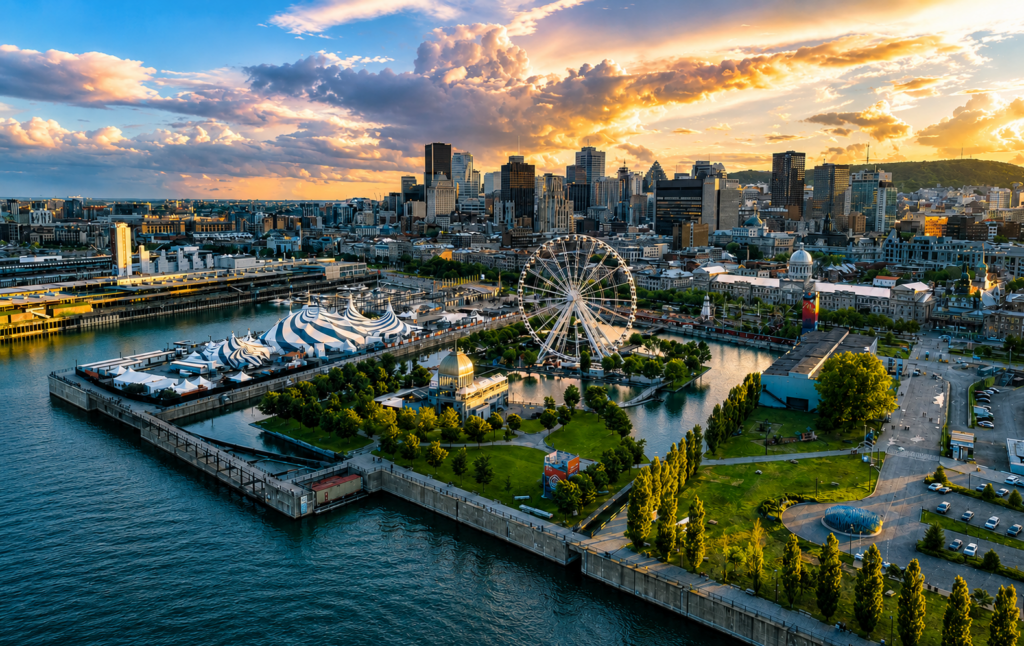 Old Port skyline at sunset overlooking the St. Lawrence River