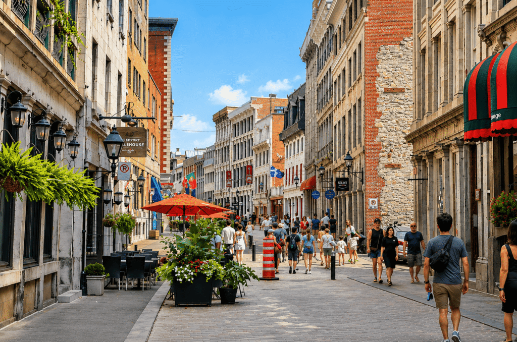 Rue Saint-Paul with outdoor cafés, pedestrians, and historic architecture