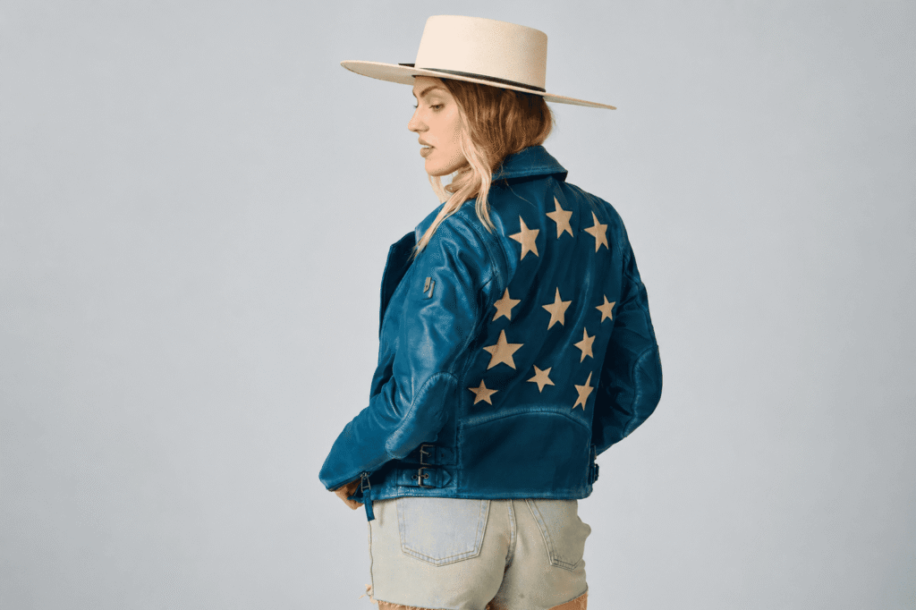 Blue Leather Jacket with Stars