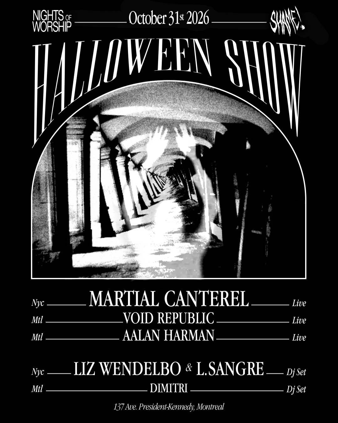 Nights of Worship × SHAME! — Halloween 2026 promotional artwork