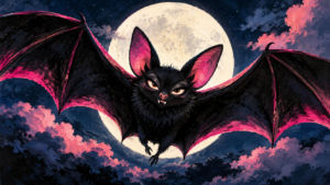 Painted giant bat flying across a full moon for Halloween 2026 parties in Montreal
